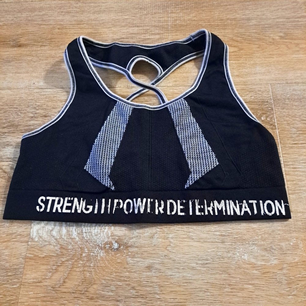 Strength Power Determination Black White Sports Bra